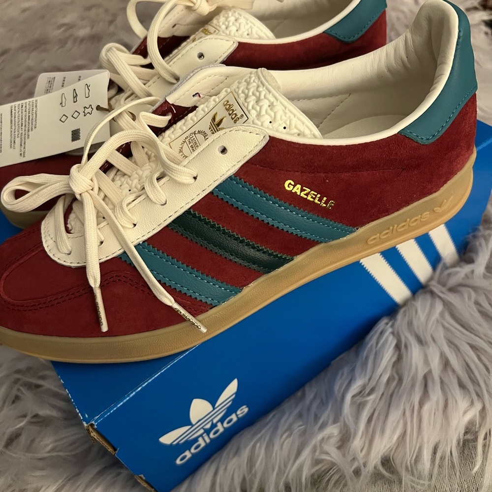 adidas Gazelle Burgundy and Teal Sneakers